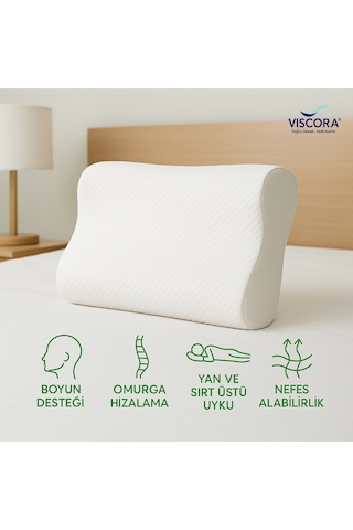 Vıscora Ortopedik Visco Boyun Ve Omurga Destek Yastığı Yan Ve Sırt Üstü Uyku İçin Ergonomik Beyaz