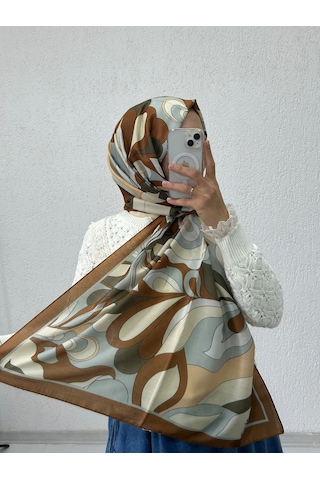 Siyane Scarf Naturel Desen Şal 15 kahverengi