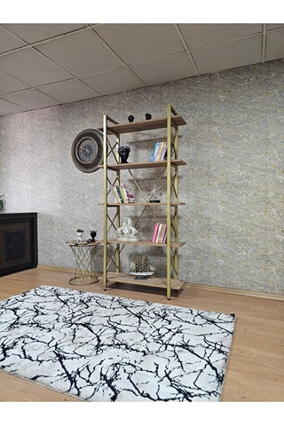 Çıkıntılı Gold Boyalı Kitaplık - 5 Raflı Suntalem Lüks Kitaplık A Çok Renkli