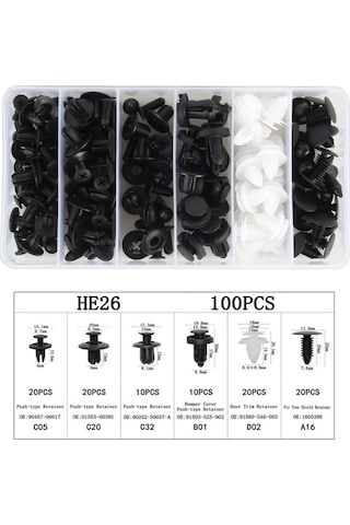 Maoyaya 100'ü 1 Arada Evrensel Araba Plastik Bağlantı Elemanları Perçin Klips Takımı -