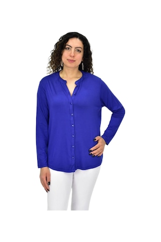 Kadın Uzun Kol Düğmeli Bluz Bgl-st04680 Saks Mavi