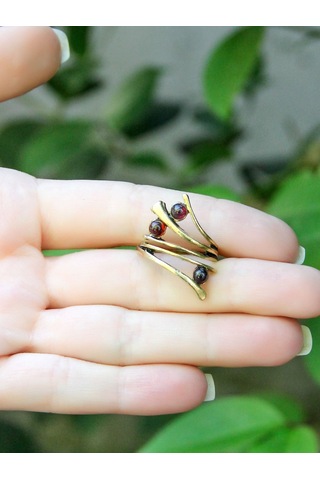 Doğal Taş 3'lü Garnet Doğal Taşlı Ayarlanabilir Kadın Yüzük Euy66g Mor