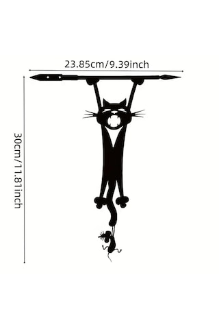 Myc Metal Kedi Ve Fare Duvar Süsü Bahçe & Dış Mekân Komik Dekoratif Silüet 30x24 Cm