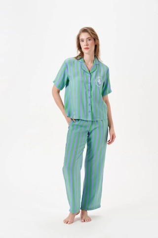 İkikareshop Pjs 29043 Kadın Düğmeli Pijama Takımı Çok Renkli