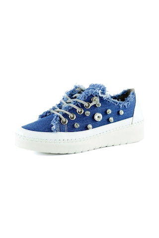 Erkan Saçmacı Valentina Mavi Denim Kristal Taşlı Gümüş Bağcıklı Sneaker Mavi - Beyaz