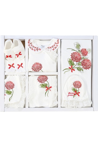 Sitilin Kız Bebek Ortanca Natural 10 Lu Hastane Çıkışı Kanaviçe Çiçek Desen Stl4576 Kırmızı