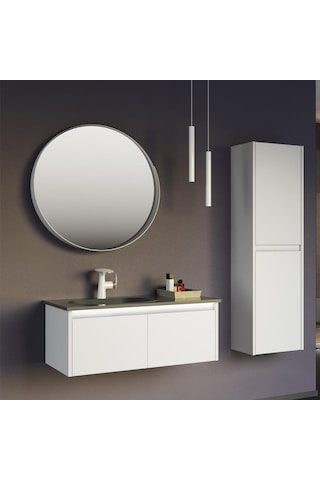 Orka Lisbon 90 Cm Mdf Mat Beyaz Banyo Dolabı Takımı Ve Boy Dolabı Beyaz