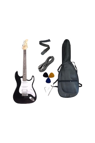 Strat Kasa Hss Manyetik Aeg100 Siyah Elektro Gitar Kılıf-pena-kablo Dahil