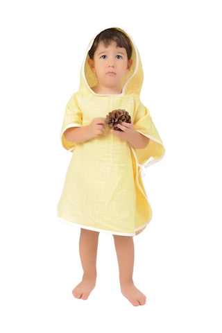 Çocuk Bebek Müslin Panço Kapüşonlu 1-4 Yaş - Sarı