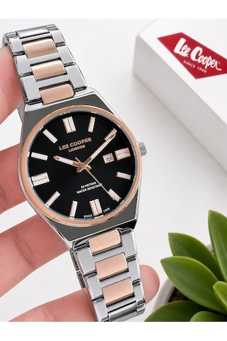 Lee Cooper 2 Yıl Garantili Takvimli Kadran Bileklik Hediyeli Erkek Kol Saati E8325.550 Rose Gold - Gümüş
