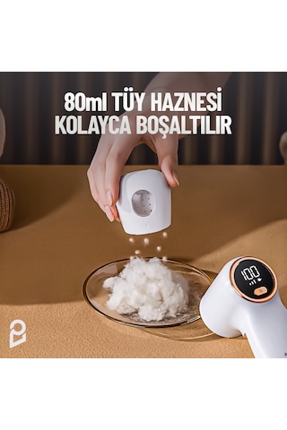 Şarjlı Tüy Tiftik Temizleme Cihazı Dijital Ekranlı Tiftik Alma Makinesi 3 Kademeli Tüy Toplayıcı Beyaz