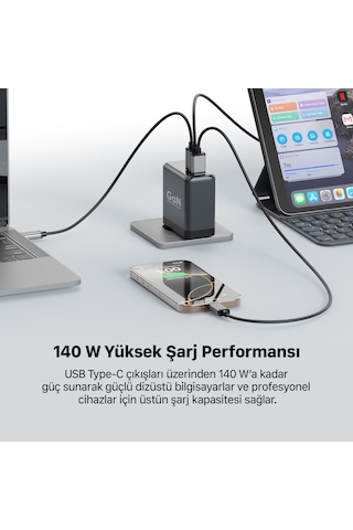 Xenon Smart Hızlı Şarj Adaptörü 140w Gan, 2x Usb-c & Usb-a Çıkışı, Pd Pps, Dijital Ekran X6415