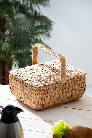 Wicker Kapaklı Hasır Piknik Sepeti - 36 Cm Kahverengi
