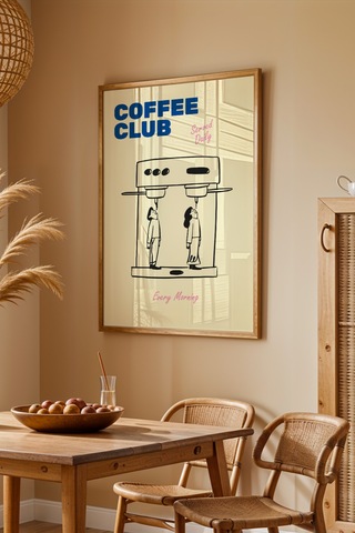 Coffee Club Kahve Köşesi Poster Tablo Ahşap Çerçeveli 33 X 48