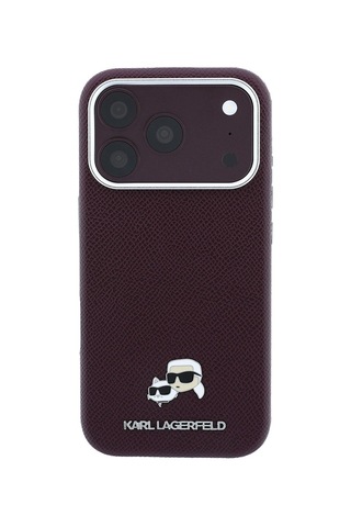 Apple Uyumlu iPhone 18 Pro Kılıf Karl Lagerfeld Lisanslı M-safe Özellikli K&c Heads Metal Logolu Pu Kapak Bordo