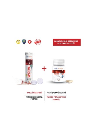 Actomins Woun-vit 20 Efervesan Tablet + Woun-vit Plus 60 Vegan Kapsül