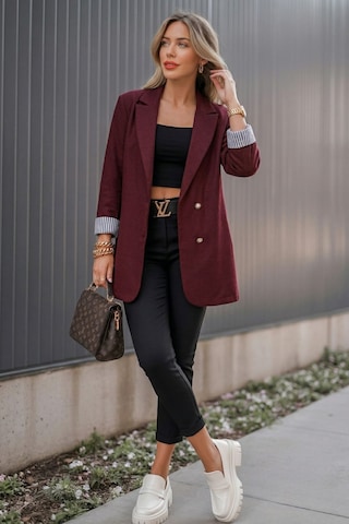 Armonika Kadın Bordo Kruvaze Yaka Kolu Katlama Detaylı Oversize Vatkalı Blazer Ceket Arm-25k001015