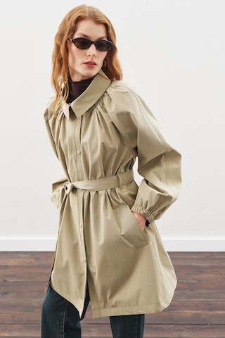 Oversıze Bağlamalı Midi Trençkot Haki Haki