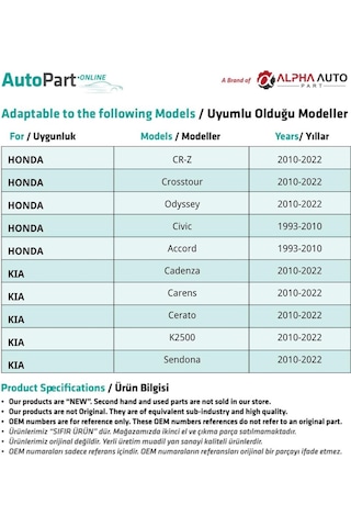 Ford, Mazda, Kia, Honda İçin Davlumbaz Klipsi- 10'lu