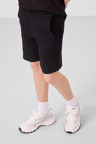 Siyah Pamuklu Oversize Fit Dokuma Hafif Esnek Chino Erkek Çocuk Şort Takım - 11275 Siyah