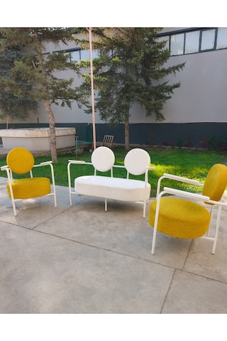 Azra Mobilya Venüs Koltuk Takımı Beyaz İskelet Modern Koltuk Seti Ofis Ve Ev Kullanımı Soft Kumaş Sarı