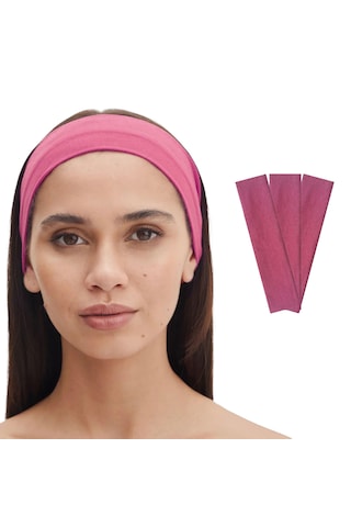 3lü Saç Bandı Pamuk Kadın Bandana Likra Spor Kafa Bandı Pembe M.