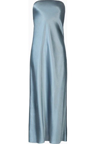 United Colors Of Benetton Because Of Alice Satin Cowl Back Maxi Dress Strapless Bias Cut Longline Gown Kadın Elbise Açık Mavi