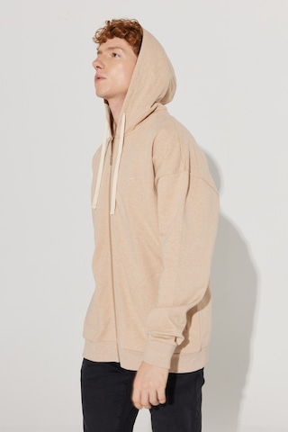 AC&Co / Altınyıldız Classics Erkek Sütlü Kahve Oversize Fit Bol Kesim Kapüşonlu Yaka %100 Pamuk Fermuarlı Sweatshirt Kahverengi