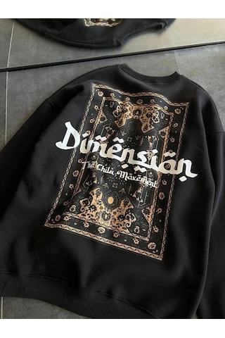 Freedom Store Kadın 3 İplik Pamuklu Bisiklet Yaka Baskılı Sweatshirt - Siyah