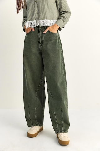 Shade Kadın Vintage Yıkamalı Baggy Kesim Rahat Kalıp Denim Pantolon 703 60286060 - Haki
