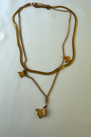 Jewels Of Hope Çift Zincirli Kelebek Motifli Kararmaz Gold Kadın Kolye 45 Cm Paslanmaz Çelik Kolye Altın