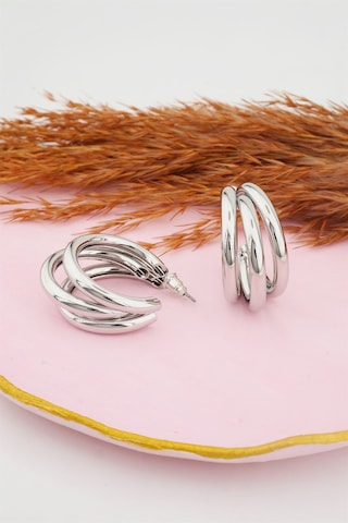 Kadın Kararmaz Boru Halka Küpe Gümüş-M Gümüş