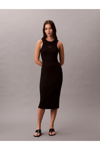 Calvin Klein Kolsuz Monologo 2x2 Bebek Fitilli Midi Kadın Siyah Elbise Lv047f242g-ub1 Siyah