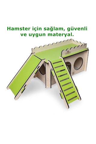 Merdivenli Kaydıraklı Oyun Alanı Hamster Oyuncağı Yuvası 20x10x11 Cm-renk Yeşil