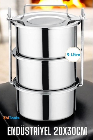 Zhltools Sefer Tası Xxl 20x30 Cm Paslanmaz Çelik Endüstriyel Yemek Kabı 9 Litre Gümüş