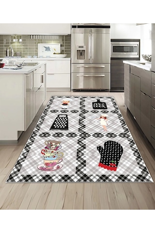 Dijidekor Işıltı Koleksiyonu Model257 Süngerli Dijital Baskılı Saçaksız Mutfak Halısı Yolluk