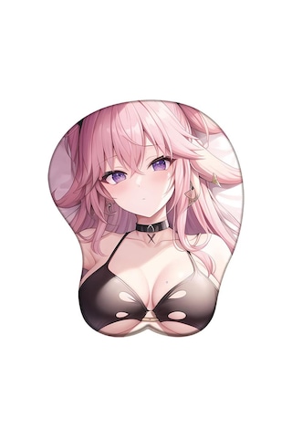 Genshin Darbe 3d Silikon Mousepad Raiden Shogun Yae Miko Kokomi Bilek Desteği Mouse Pad Anime Oyunu Seksi Bilek Dinlenme Fare Mat Pembe & Kahverengi
