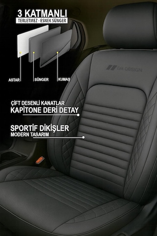 İstanbul Serisi Deri Oto Koltuk Kılıfı Renault Fluence-megan 1-2-3-clio-symbol-tailant-toros Siyah