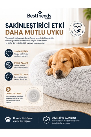 Best Friends By Sheri Donut Shag Frost Kedi Köpek Sakinleştirici Yuvarlak Peluş Yatak