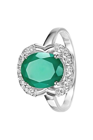 Lair Doğal Agat Taşlı Gümüş Yüzük 12828202 Yeşil