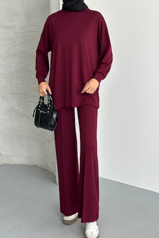 Feela Moda Kadın Modal Penye Oversize Tesettür Tunik Takım 2020 Bordo