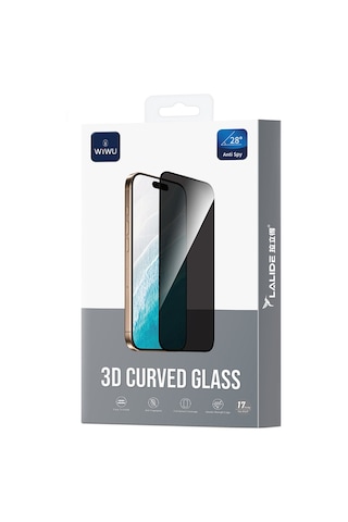 Apple iPhone 15 Pro Uyumlu Wiwu Lld302 3d Curved İprivacy Parmak İzi Bırakmayan Cam Ekran Koruyucu Siyah