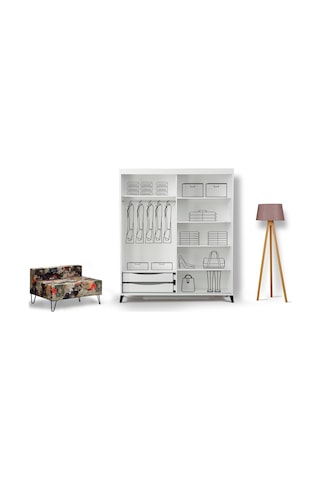 Pasifichome Huga 2 Kapaklı Sürgülü Gardırop & Yatak Odası Dolabı 190 CM Beyaz