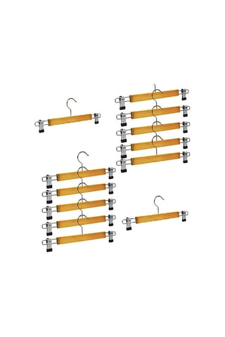 10 Adet- Elbise Askısı Ahşap Askılık Mandallı Etek Askısı Ahşap