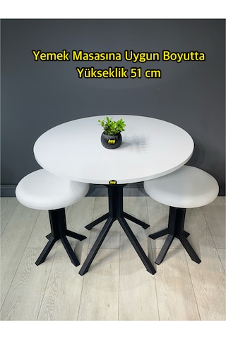 Tabure Beyaz Deri Puf Makyaj Masası Sandalyesi Metal Sandalye