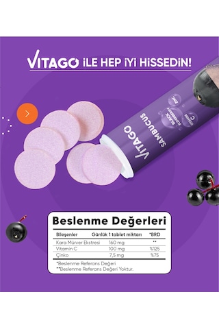 Vitago Sambucus Vitamin C Çinko 20 Efervesan Tablet