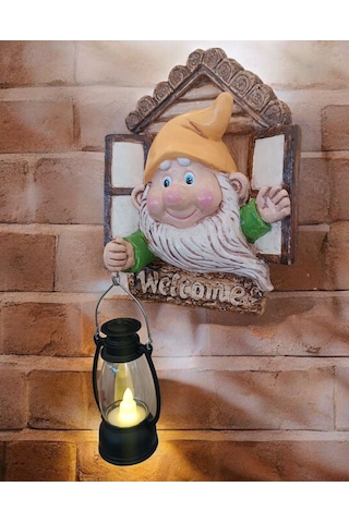 1 Adet Dekoratif Duvar Ve Bahçe Süsü Fenerli Sevimli Cüce Sarı