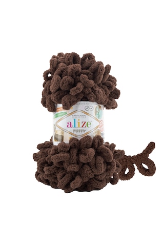 Alize 5 Adet Puffy El Örgü Ipliği 5'li Paket - 100 Gr. 9 Mt. Parmak Örgü Ipi - Şevval Tuhafiye 493 (Kahve)