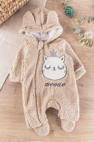 Babymod Kedi Figürlü Peluş Welsoft Kız/erkek Bebek Tulum Bej