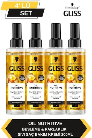 Gliss Oil Nutritive Sıvı Saç Kremi 200ml X 4'lü Set set-hnkl-5128-6031